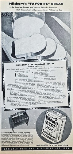 PILLSBURY&#39;S BEST XXXX - Enriched Flour - Favorite Bread - 1942 Vintage P... - $10.77
