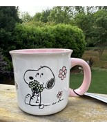 Peanuts Large Coffee Mug Snoopy with Flowers Pink Handle &amp; Inside New Cu... - £15.74 GBP