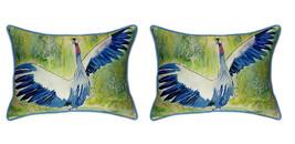 Pair of Betsy Drake Dancing Crane Large Pillows 15 Inchx22 Inch - £69.98 GBP