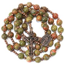 Nazareth Store Green Flower Agate Rosary Necklace Natural Beads Antique ... - £16.72 GBP+