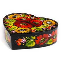 Decorative Wooden Casket Petrikovskaya Painting Hand-painted Ukraine Heart UA - £80.21 GBP