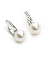 18Ct White Gold Fresh Water Cultured Pearls &amp; Diamonds Drop Earrings 0.1... - $591.30