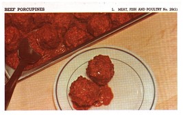 Vintage 1950 Beef Porcupines Print Cover 5x8 Crafts Food Decor - £7.83 GBP