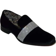 Men Formal shoes After midnight Velvet silver Crystal Slip on 6715 Black/Silver - £23.58 GBP