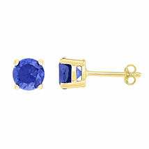 10kt Yellow Gold Round Lab-Created Blue Sapphire Solitaire Earrings 2 Ctw - £222.81 GBP