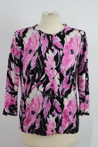 Talbots MP Pink Black Abstract Floral Silk Cotton Cardigan Sweater - £19.68 GBP