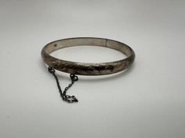 Antique Ornate Sterling Silver Hinged Bangle Bracelet 2 3/8&quot; Inner Diameter - £27.69 GBP