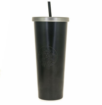 Starbucks Matte Black Stainless Steel Tumbler Mermaid Logo 24 oz Venti Cold Cup - £35.24 GBP