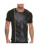 T-shirt da uomo in vera pelle di agnello biker fatta a mano elegante cas... - $220.69 CAD+