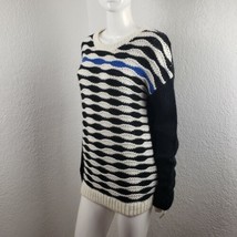 Tibi Black White Blue Knit Sweater Wavy Stripes Crewneck Pullover Size S... - £59.44 GBP