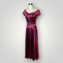 Vintage 1930s Satin Gown Off Shoulder Deep Red Floor Length Handmade Dress F - £133.16 GBP