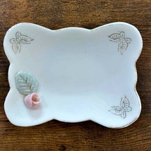 Trinket Ring Dish Bowl Butterflies Gold Trim 3D Pink Rose Ceramic JAPAN Vintage - £3.83 GBP