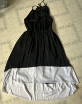 Banana Republic String Halter Dress Black w/ White Border Hi Lo Hem Sz 12 Lined - £29.08 GBP