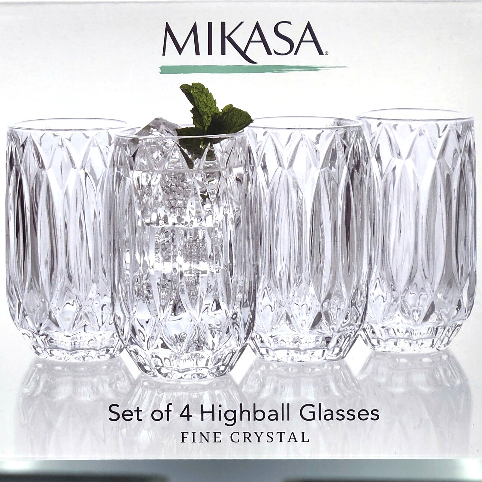 Primary image for Mikasa Saxon Highball Glasses 13oz Set of 4 Clear Cut Crystal Tumblers