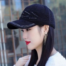 Rhinestone Knitted Wool Cap Women&#39;s Large Size Warm Baseball Cap For Autumn And  - £14.12 GBP