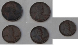 Lincoln  Cents--1917, 1919, 1921, 1929, 1935-d......VF-XF..5 pieces--A - £7.90 GBP