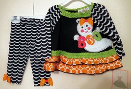 Dress & Leggings Infant Halloween Rare Editions Blk White Orange Ghost 6M Nwt - £23.17 GBP