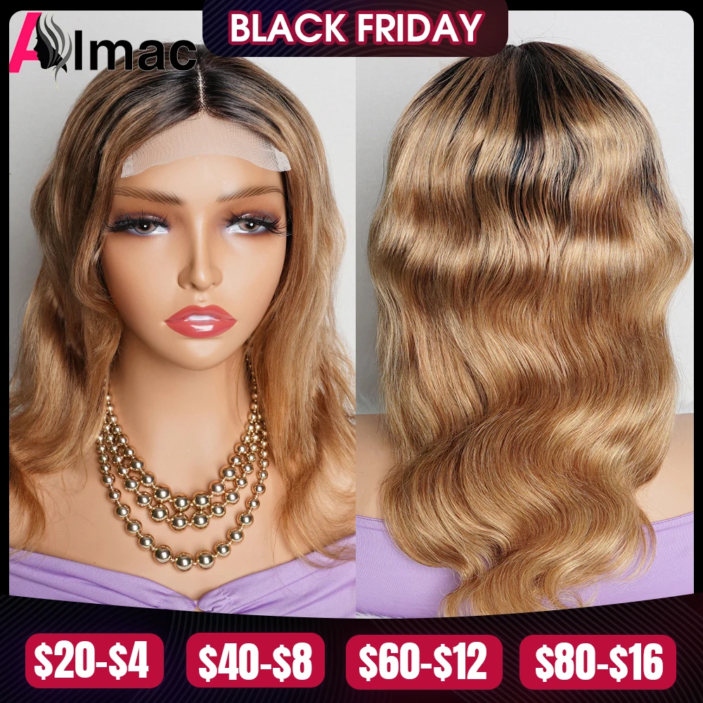 Ombre Honey Blonde Body Wave Closure Wig Indian Remy Human Hair 4x1 T Part - £43.17 GBP+