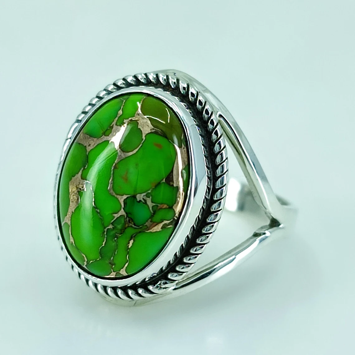 Handmade 925 Sterling Silver Green Copper Turquoise Unique Ring Gift for... - $49.38+