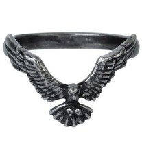 Ravenette Ring Flying Black Raven Blackened Pewter Women&#39;s Alchemy Gothic R232 - £13.14 GBP