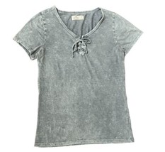 Hollister Women’s Top Lace Up V Neck Short Sleeve Gray Shirt Size M - £10.94 GBP