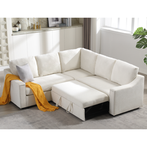 Beige L-Shaped Sofa Bed | Pull-Out Sleeper &amp; Corner Seat - £544.59 GBP