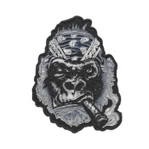 Gorilla Smoking Cigar Iron On Patch 3.5&quot; Embroidered Applique Bandana Ape Urban - £3.88 GBP