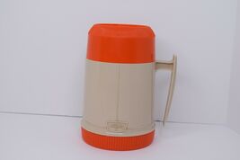 Vintage Thermos Orang &amp; Tan Model 6002 10 oz. Wide Mouth Plastic - $11.86