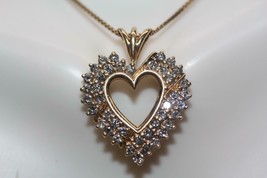 Fine 14K Yellow Gold Diamond Cluster  Open Heart Pendant (0.84ct t/w) 5 grams - £519.50 GBP