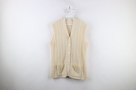 Vtg 60s 70s Streetwear Womens Medium Distressed Blank Cable Knit Sweater Vest - £38.89 GBP