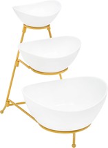 Sheffield Home 3-Tier Serving Set: White Stoneware Oval Bowls On A Collapsible - £35.51 GBP