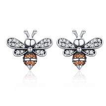 BAMOER High Quality 100% 925 Sterling Silver Bee Story Clear CZ Exquisite Stud E - $18.28