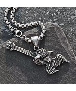 Mens Punk Silver Skull Guitar Pendant Necklace Retro Rock Jewelry Chain ... - £13.47 GBP
