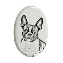 Boston Terrier - Gravestone oval ceramic tile with an image of a dog. - £8.01 GBP