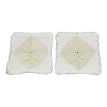Set 2 Crochet Handmade Cream Flower Throw Pillow Cover Cottage Granny Core 15&quot; - £51.11 GBP