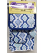 5pc Set:2 Pot holders,2 Microfiber Towels,1 Oven Mitt,BLUE &amp; WHITE DESIG... - $14.84