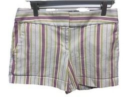 Loft White Multicolor Striped Stretch Cotton Shorts Size 4 - $13.83