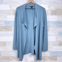 EILEEN FISHER Silk Cotton Knit Sweater Jacket Blue Open Front Womens Large - $108.89