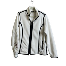 Eddie Bauer White Fleece Snowflake Embroidered Jacket Women&#39;s Large Zip Up - £18.51 GBP