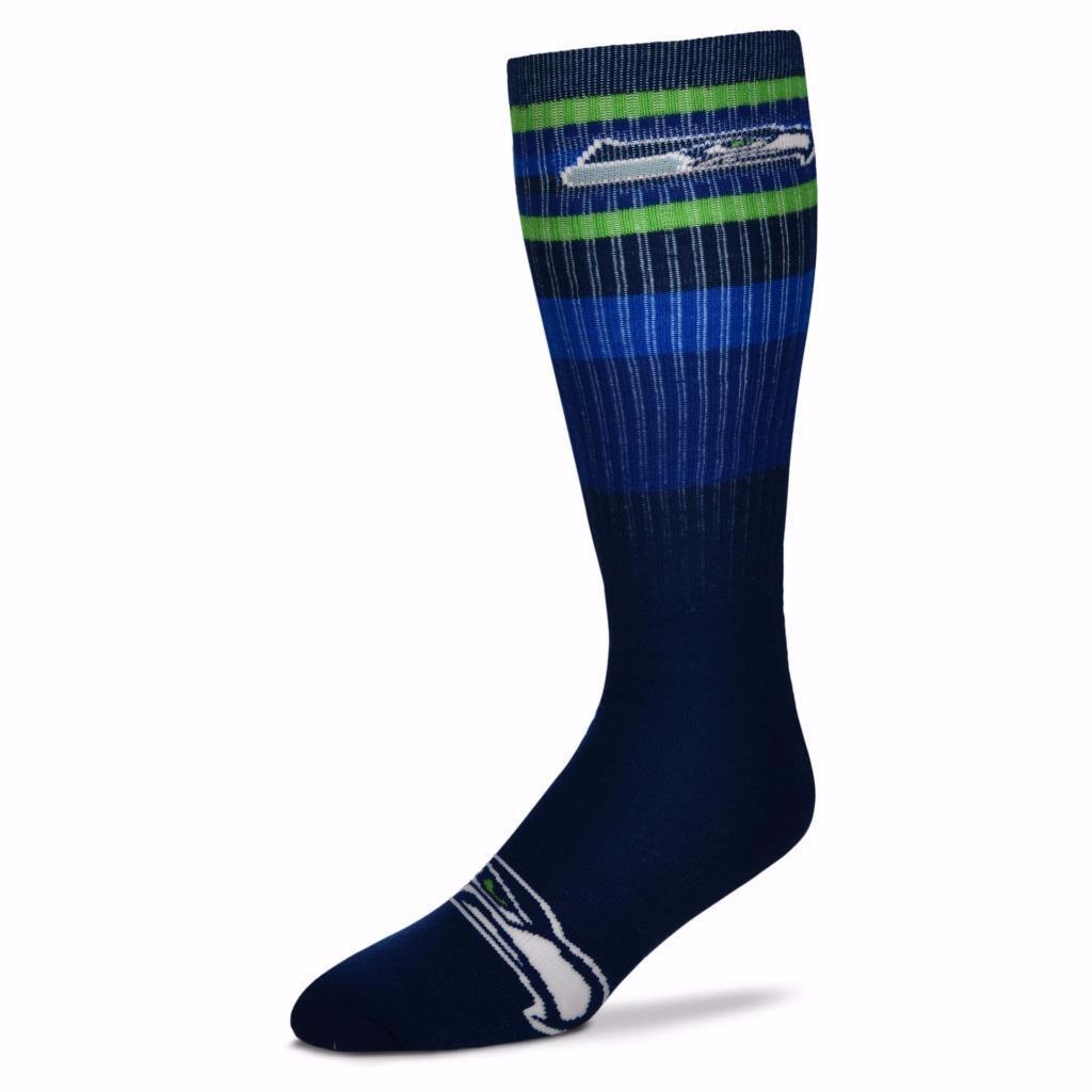 NFL Seattle Seahawks Multi Color Stripe Mens Crew Cut Socks - Large - $7.95