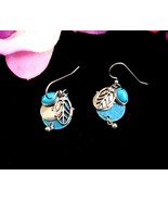 Silver Forest TURQUOISE Leaf EARRINGS Pieced Vintage Artisian Dangle On ... - $31.67