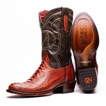 DENVER Genuine Ostrich Leg Skin Cowboy Boot from the Western Collection Cognac image 2