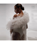 Sheer Tulle Bridal Jacket with Ruffles &amp; Pearls, Long Wedding Robe Night... - $3,782.36 MXN+