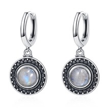 Natural Round Blue Sandstone Moonstone Silver Earrings Vintage Jewelry Anniversa - £16.75 GBP