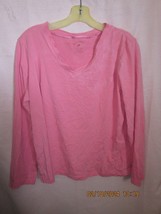 White Stag Womens Long Sleeve Shirt Size XL Pink Solid Cotton V Neck - £7.18 GBP
