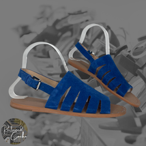 Halogen Womens Blue Suede Leather Open Toe Slingback Casual Flat Sandals Sz 6 M - £40.21 GBP
