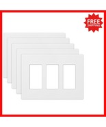 Unbreakable 3-Gang Decorative Wall Plates, Easy Install 5-Pack, Matte White - $42.68 CAD
