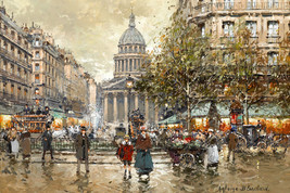 Art Giclee Printed Oil Painting Print French fountain street view Canvas - £7.09 GBP+