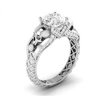 Certified Two Skull 2.25ct White Round Cut Diamond Engagement 14K Gold Ring - £215.96 GBP