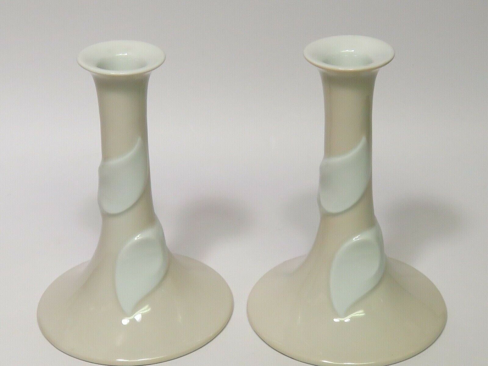 Pair Vtg Chloe Paris Decor Champagne Hutschenreuther Candlesticks Candle Holders - $43.56